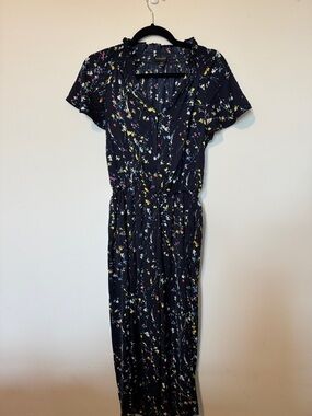 Banana Republic Navy Floral Short-Sleeve Maxi Dress